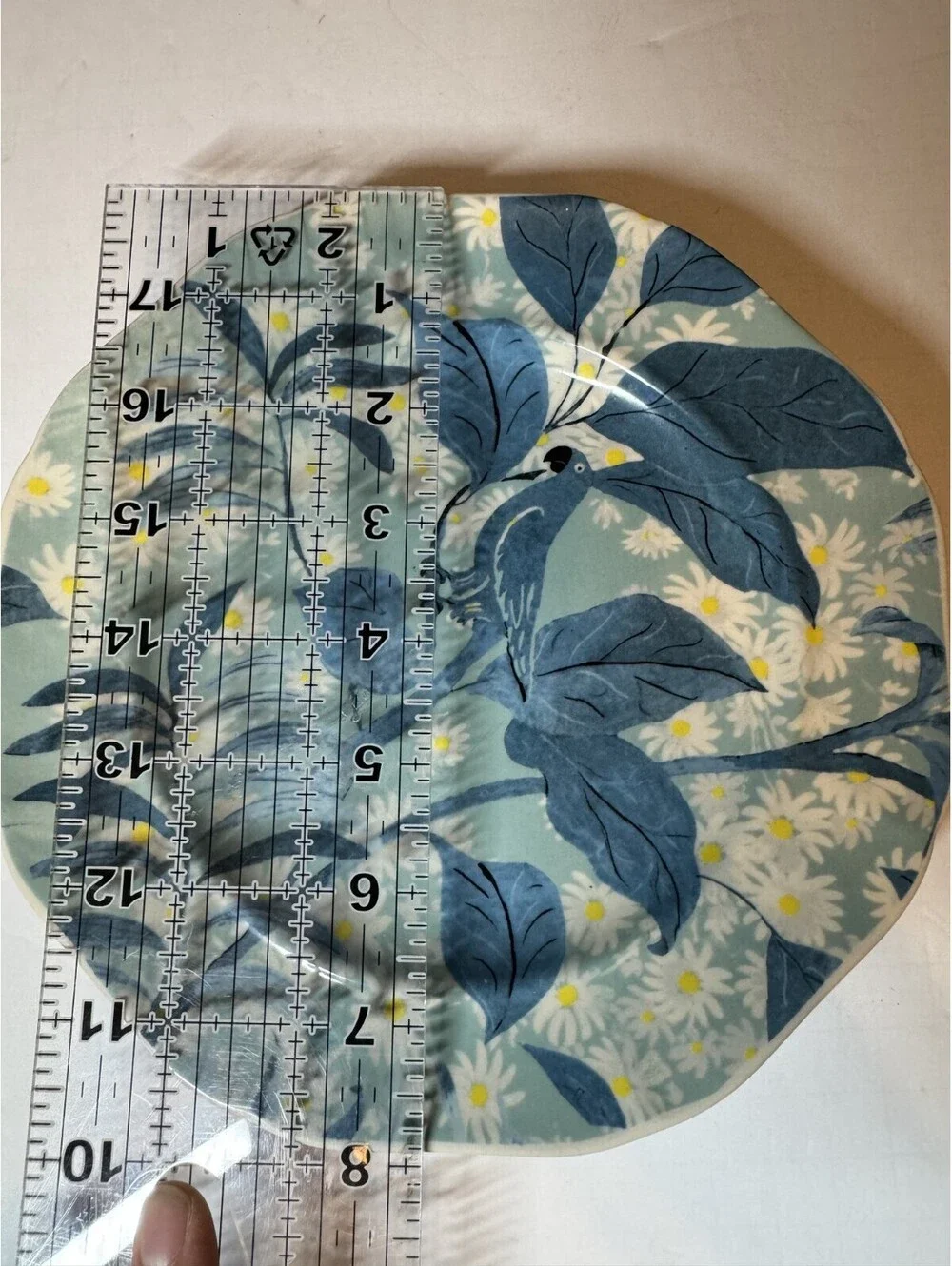 Anthropologie Paule Marrot Salad or Dessert Plate Blue Parrot & White Daisies 8